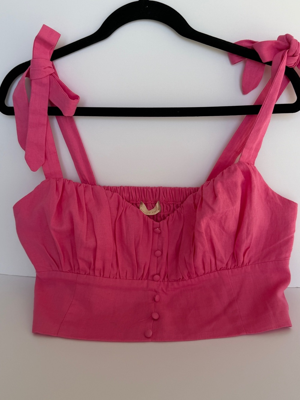 Altar’d State Pink Linen Blend Tie Strap Smocked Crop Top - XL